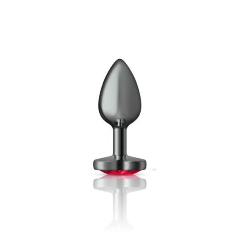 Cheeky Charms Gunmetal Butt Plug w Heart Red Jewel Small Cheeky Charms